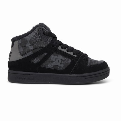 DC Pure High Top Winterized Kid's Black/Camo Sneakers Australia Sale TRH-726